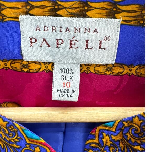 Adrianna Papell Vintage Gold Pink Blue Silk Gorgeous Button Up Jacket Women 10 - Picture 6 of 7